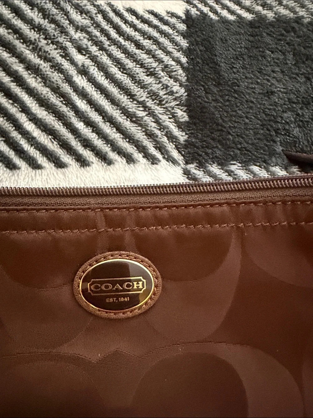 Coach Brown Nylon Signature Zip Cosmetic Pouch